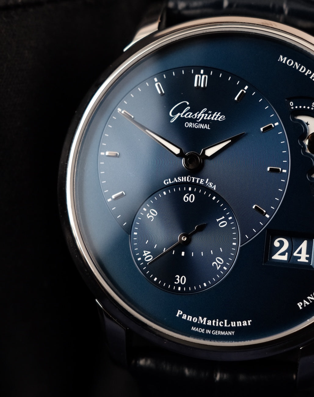 Glashütte PanoMaticLunar 19002463261 Box + og. Papiere Blue Dial