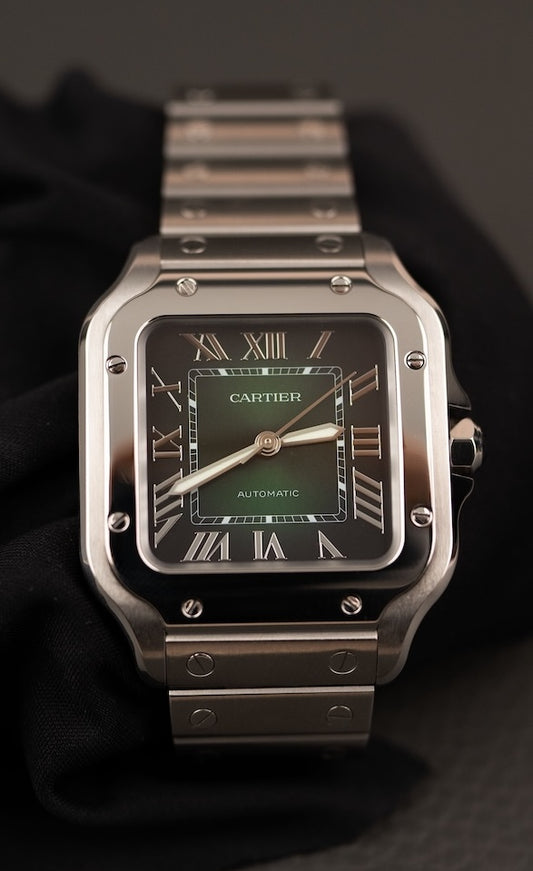 Cartier Santos WSSA0061 Box + og. Papiere Green Dial, First Buyer's Invoice, German Delivered