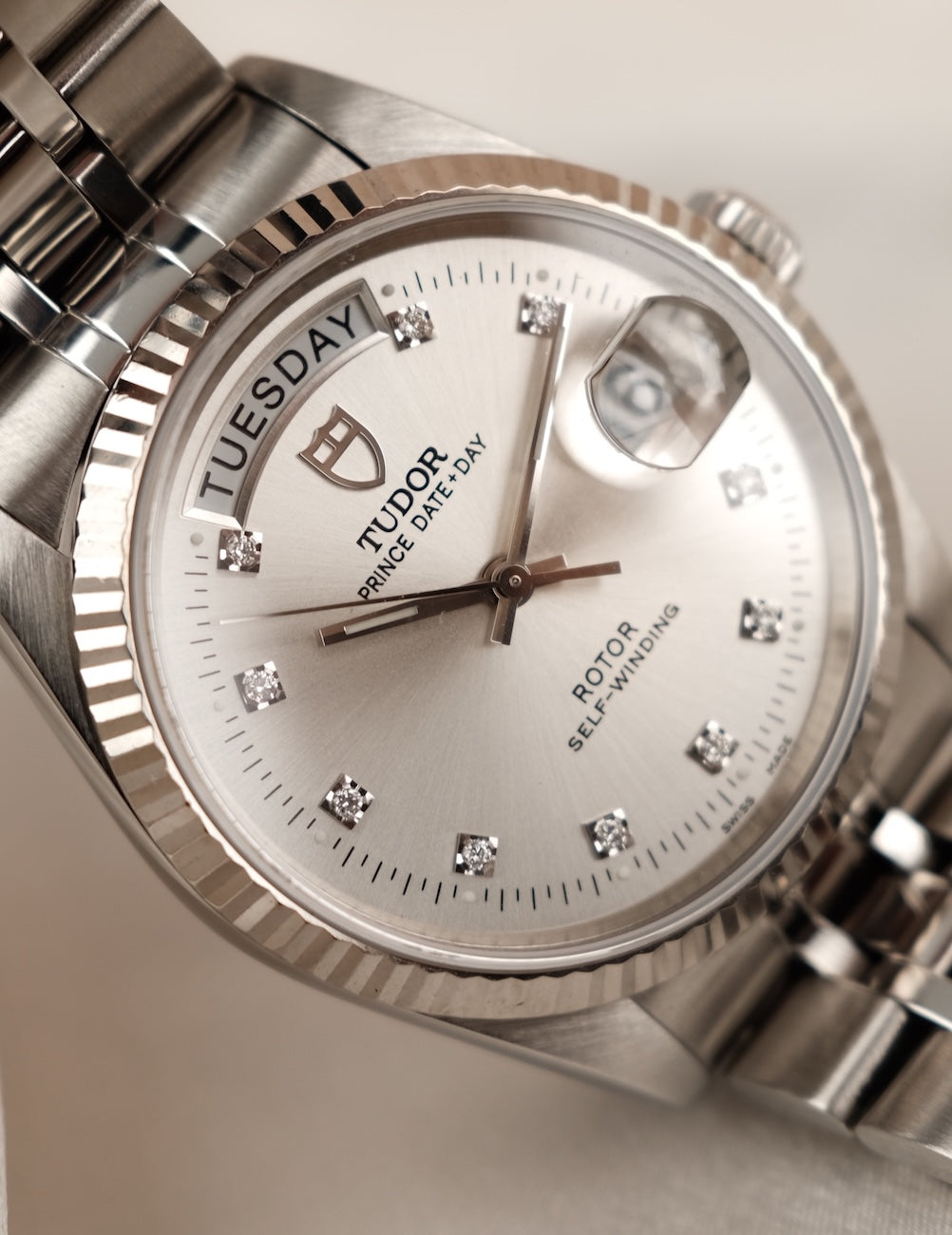 Tudor Prince Date 76214 Box + og. Papiere Silver Diamond Dial