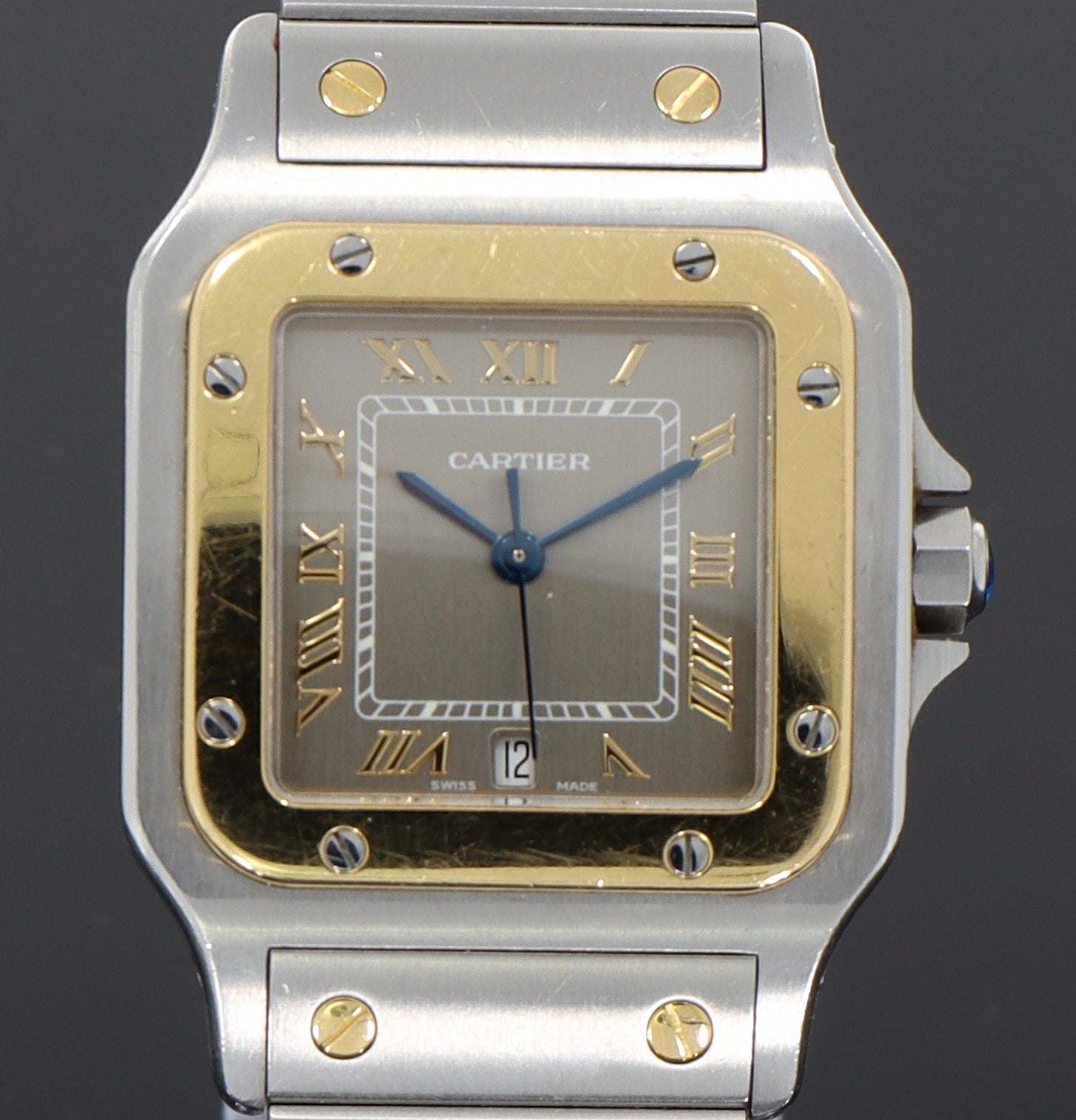 Cartier Santos Galb e 1566 Steel Gold Gray Slate Dial GOAT LUXURY