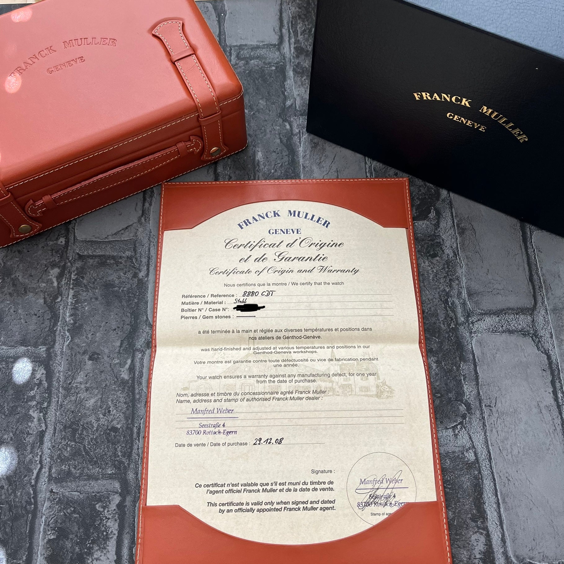 Franck muller outlet certificate