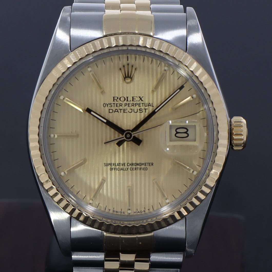 Rolex Datejust 36 16013 S/G Gold Tapestry Papiere TOP ZUSTAND